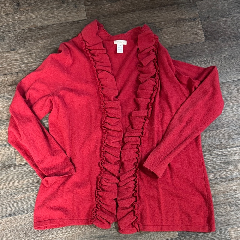 Chico’s Women's Red Ruffled Sweater